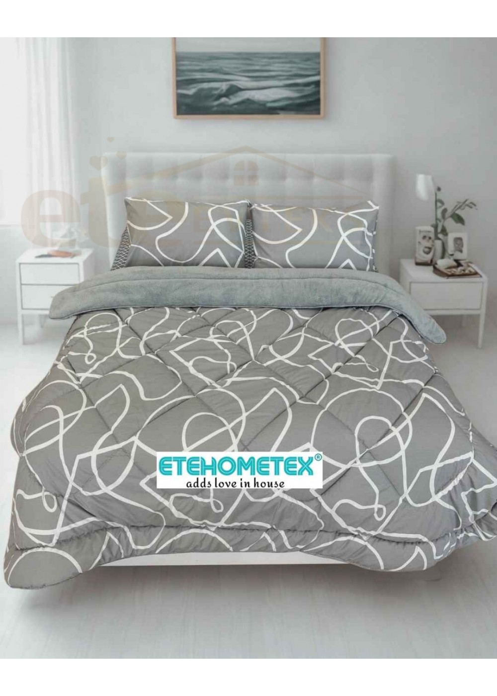 ETE HOMETEX ÇİFT KİŞİLİK LÜX WELSOFT YORGAN SETİ 195X215CM MİX GRİ 8696474232069